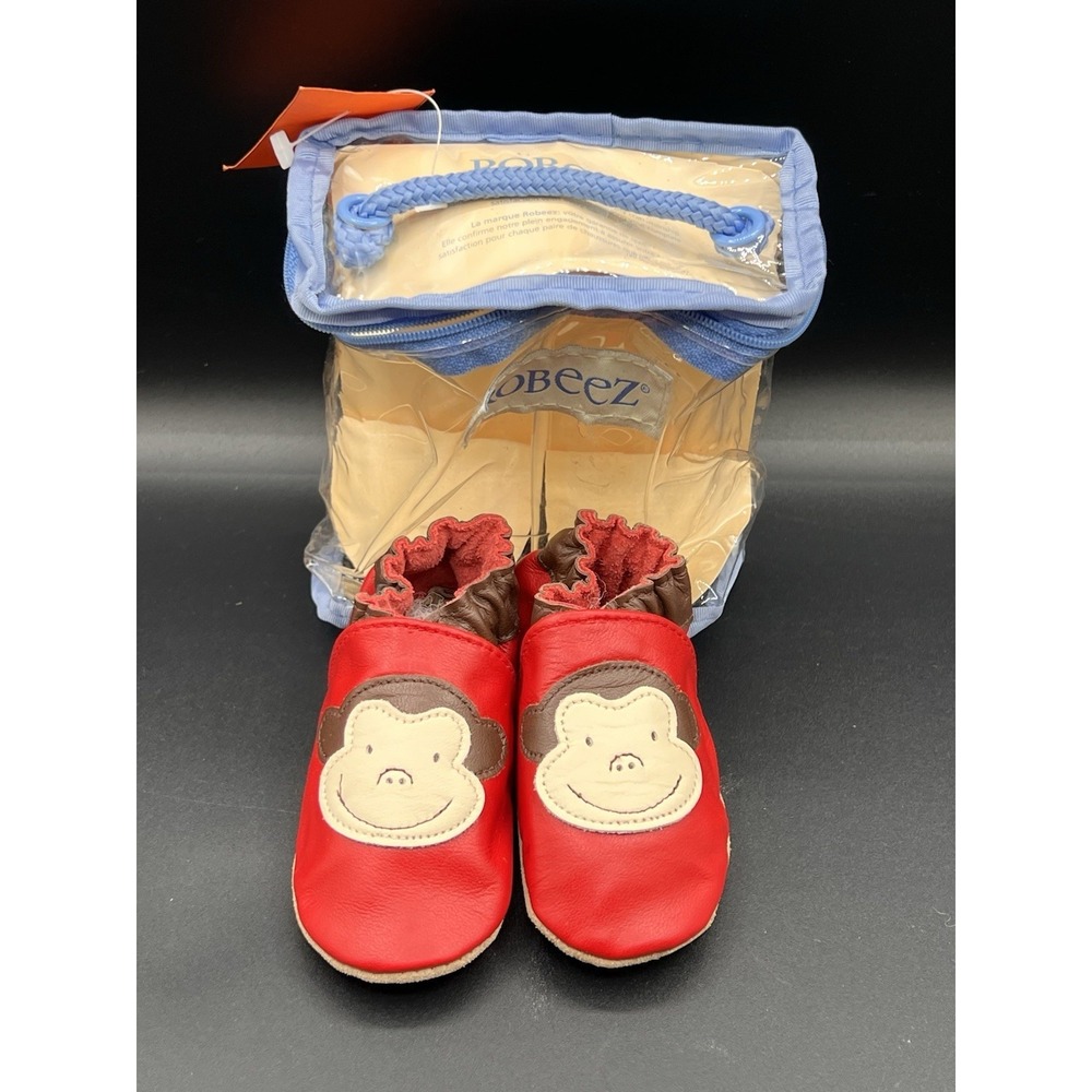Robeez Red and Brown Monkey Themed Baby Shoes Ages 6-12 Months